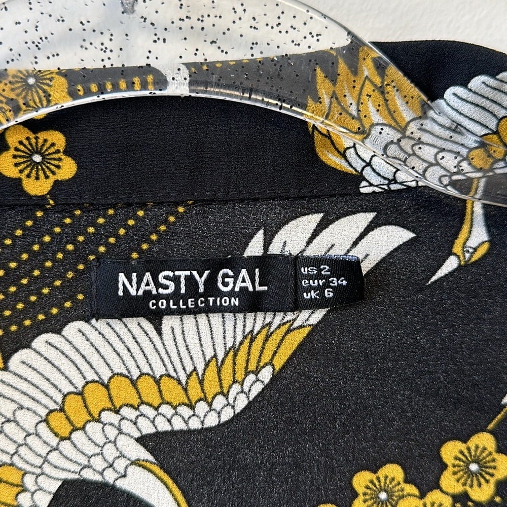 Nasty Gal Sz 2 Boho Birds Long Sleeve Crop Top - Picture 5 of 8